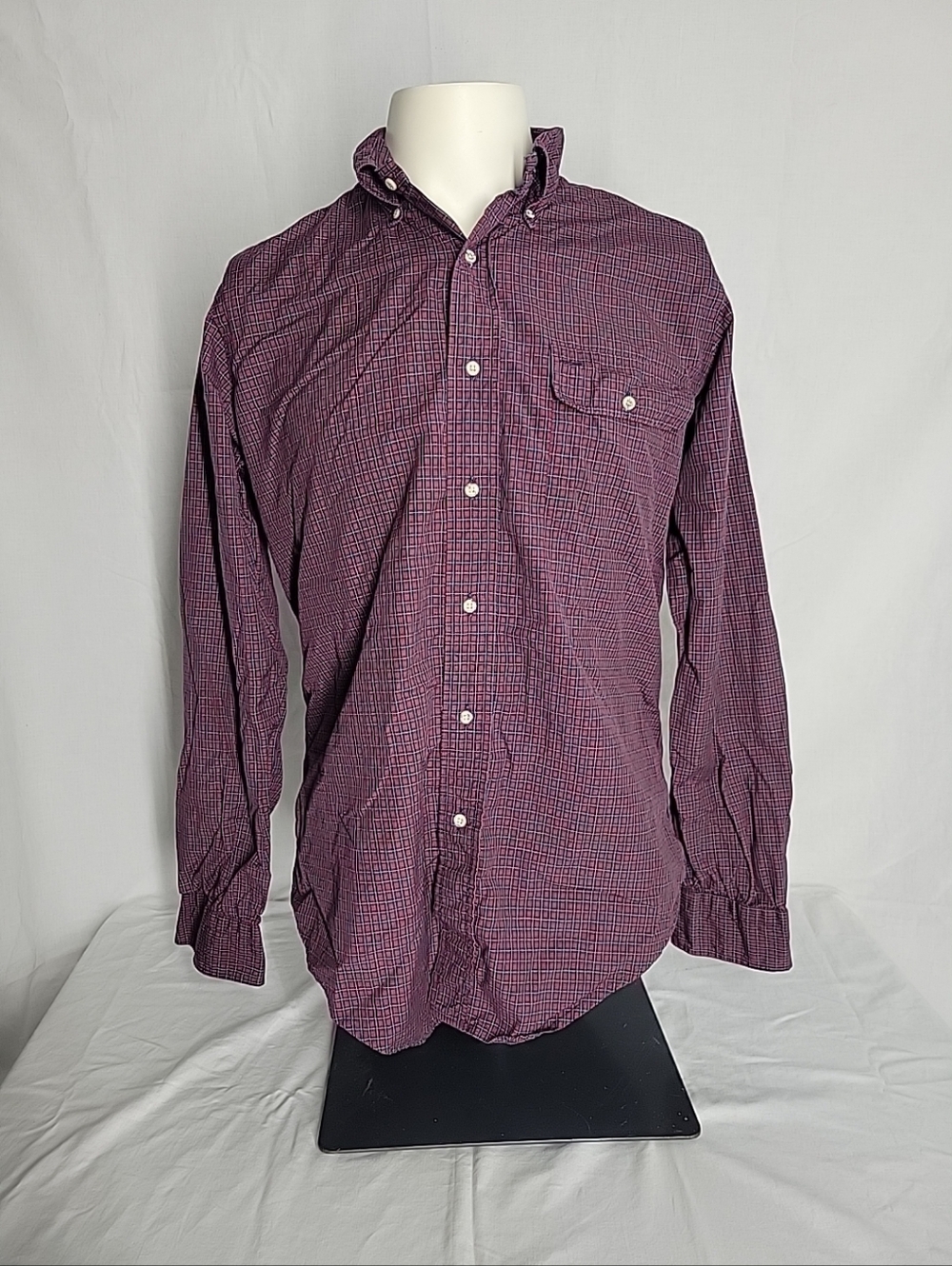 Men's Button-Down Long Sleeve Check Shirt in Maroon